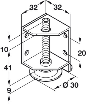 Plinth Adj w Bracket M8 150kg RH Galvanised Steel - view 2