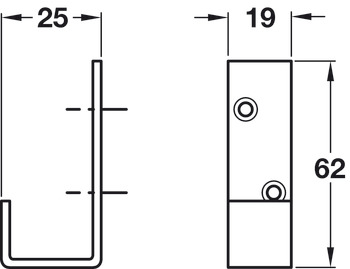 Coat Hook Stainless Steel 25 x 62 mm Face fixing Satin stainless steel finish - view 2