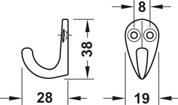 Coat Hook Single Aluminium 30-35 x 36-42 mm Height 36 mm depth 30 mm - view 4