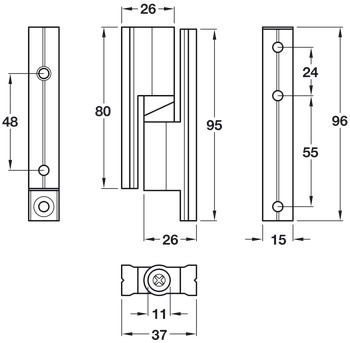 Hinge Set Normal Duty Cubicle Fittings for 17-21 mm Board Partitions Aluminium Satin anodised finish - view 2