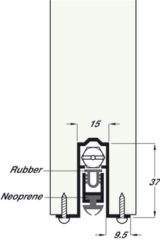 Door Seal Retractable Full Mortice Aluminium Carrier with Solid Neoprene Seal Unhanded Length 914 mm - view 2