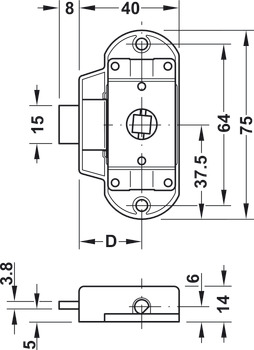 Espagnolette Lock Piccolo Nova Case Backset 15 or 25 mm with Aperture for 7 mm Square Spindle Without lock rosette Matt nickel plated left hand - view 2