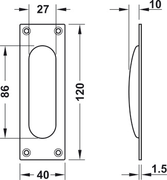 Pull Handle Flush Square Corners Stainless Steel Startec Length 120 mm stainless steel for wooden sliding doors Satin - view 2