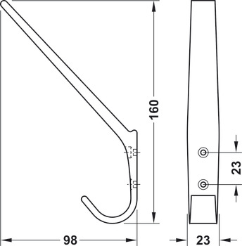 Hat+Coat Hook 160x98x23mm 23mm Fixing Centres Plastic Black - view 3