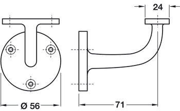 Handrail Bracket Suitable for Flat Based Handrails Depth 71 mm Aluminium Satin anodised finished - view 2
