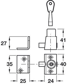 Window Bolt Sash with Standard Key Steel and Brass White - view 2