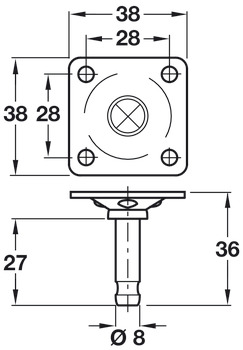 Pin/Mount Plate D8x38x38mm Galvanised Steel - view 2