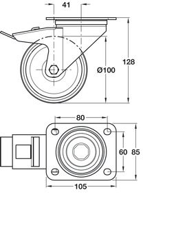 Swivel Single Wheel Castor with Brake Ø 100 mm Plate Fixing Wheel Ø 100 mm load capacity 200kg - view 2