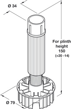 Adjustable Plinth Foot Foot and Shaft Sections Plastic For plinth height 150 mm black - view 2