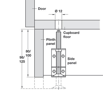 Plinth Adj w Supp Bracket M10x80mm Galvanised Steel - view 3