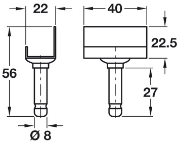 Pin for Castors Ø 8 mm with L Mounting Plate Pin Ø 8 mm - view 2