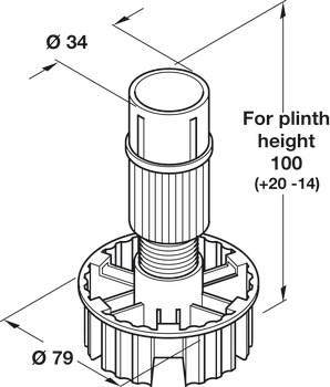 Adjustable Plinth Foot Foot and Shaft Sections Plastic For plinth height 100 mm black - view 2