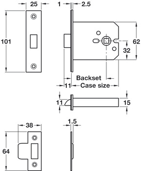 Mortice Box Latch 57/76mm Stainless Steel - view 2