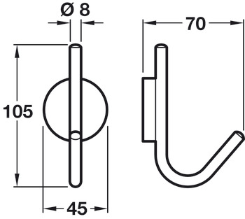 Coat Hook Stainless Steel 70 x 105 mm Hook Ø 8 mm Height 105 mm - view 5