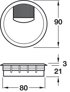 Cable Outlet 2prt D80x24mm Plastic Black
