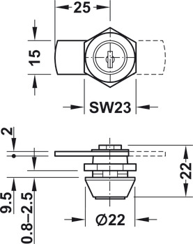 Cylinder Cam Lock 22mm 60-001 Dir.B - view 2