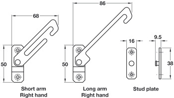 Restrictor Concealed for Side or Top Hung Windows Stainless Steel and Zinc Alloy Left hand short arm self colour - view 2