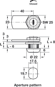 Cylinder Cam Lock for Metal Furniture with Straight Cam and Nut Closure direction 90° A (DFG) length 13.0 mm keyed alike: key change FH1 - view 2