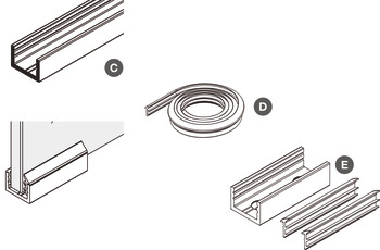 Bottom/Wall Profile for Sliding Glass Interior Doors with Fixed Panel Hawa-Junior Top hung system Silver anodised aluminium finish