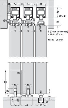Fitting Set Add-On System for Sliding Interior Doors Hawa-Telescopic 80/3 Top hung system For 3 doors - view 5