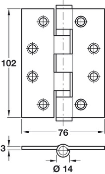 Butt Hinge 2BB Sqr 102x76mm 304 PSS - view 2