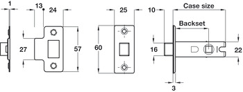 Tubular Mortice Latch BT 57/79mm NP - view 3