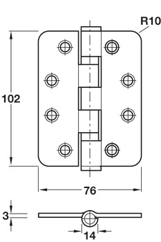 Butt Hinge 2BB Rad 102x76mm 304 PSS - view 2