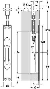 Lvr Act Flushbolt 172x25x30mm Brs Polished Brass - view 4