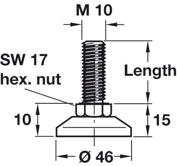 Adjusting Screw M10 Thread with Fixed Foot Length 30 mm - view 3