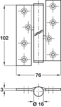 Butt Hinge 102 x 76 mm Grade 304 Stainless Steel size 101 mm Falling hinge clockwise closing satin - view 2