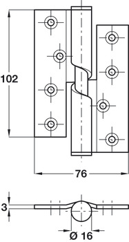 Butt Hinge 102 x 76 mm Grade 304 Stainless Steel size 101 mm Rising hinge anti-clockwise closing satin