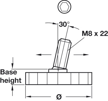 Base Leveller with Ball Joint and M8 x 22 mm Threaded Bolt Plastic Plastic plate Ø 40 mm base height 10 mm - view 3