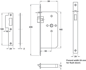 Latch Mortice for Flush Doors Stainless Steel Startec Backset 55 mm case size 84 mm satin - view 4