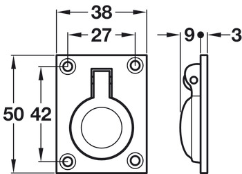 Ring Pull Handle Flush 50 x 38 x 12 mm Brass Satin chrome - view 2