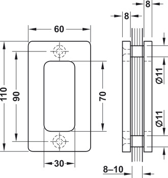 Flush Pull Handle Brass 110 x 60 mm for Glass Doors Satin nickel plated finish - view 2