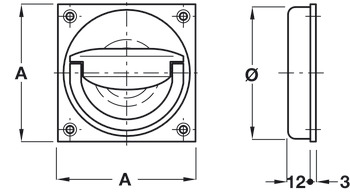Ring Handle Flush to Operate Brass Size (A) 75 x 75 mm Ø 71 mm satin nickel - view 2