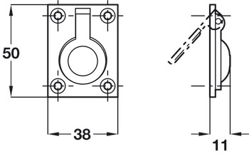 Ring Pull Handle Flush 50 x 38 x 11 mm Brass Polished - view 2