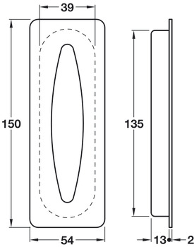 Flush Pull Handle 150x54mm 304 SSS - view 2