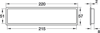 Ventilation Grille Rectangle 220x57mm Plastic Chrome - view 3