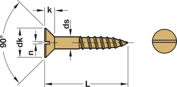 Wood Screw, Countersunk Head, DIN 97, Slot, Bright Brass, Partially Threaded, 2.5 x 16 mm - view 3