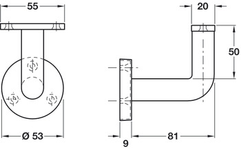Handrail Bracket Suitable for Flat Based Handrails Depth 90 mm Satin stainless steel finish - view 2