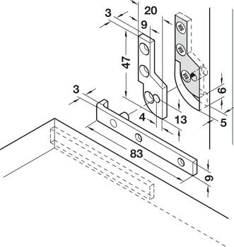 Pivot Hinge 90° for Writing Bureau Drop leaf mounting Length 83 mm - view 2