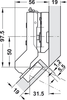 Concealed Cup Hinge 110° for 45° Angle Cabinets Inset Mounting Tiomos Screw fixing cup 45/9.5 without soft close - view 3