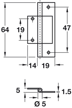 Flush Hinge Light Duty for Inset Doors Length 64 mm Solid Brass With fixed brass pin Self colour - view 2