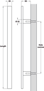 Pull Handle Bolt Through Fixing 316 Stainless Steel Flat Section Hole centres 300 mm polished stainless steel - view 2