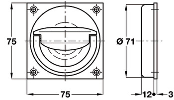 Flush Ring Pull Handle 75x75mm Brass Polished Brass - view 2