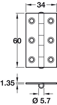 Butt Hinges Steel Height x width: 60 x 34 mm - view 2