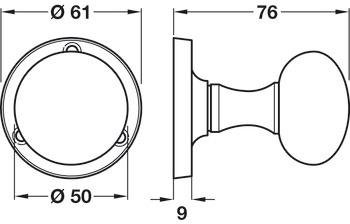 Mortice Mush Knob Set D50/61mm Brs Polished Brass - view 2