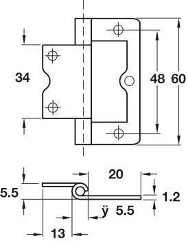 Flush Hinge 60x20mm Inset Steel ZP - view 2