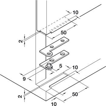 Corner Pivot Hinge 250° Without Stop Straight Outer Knuckle Brass Length 50 mm - view 2